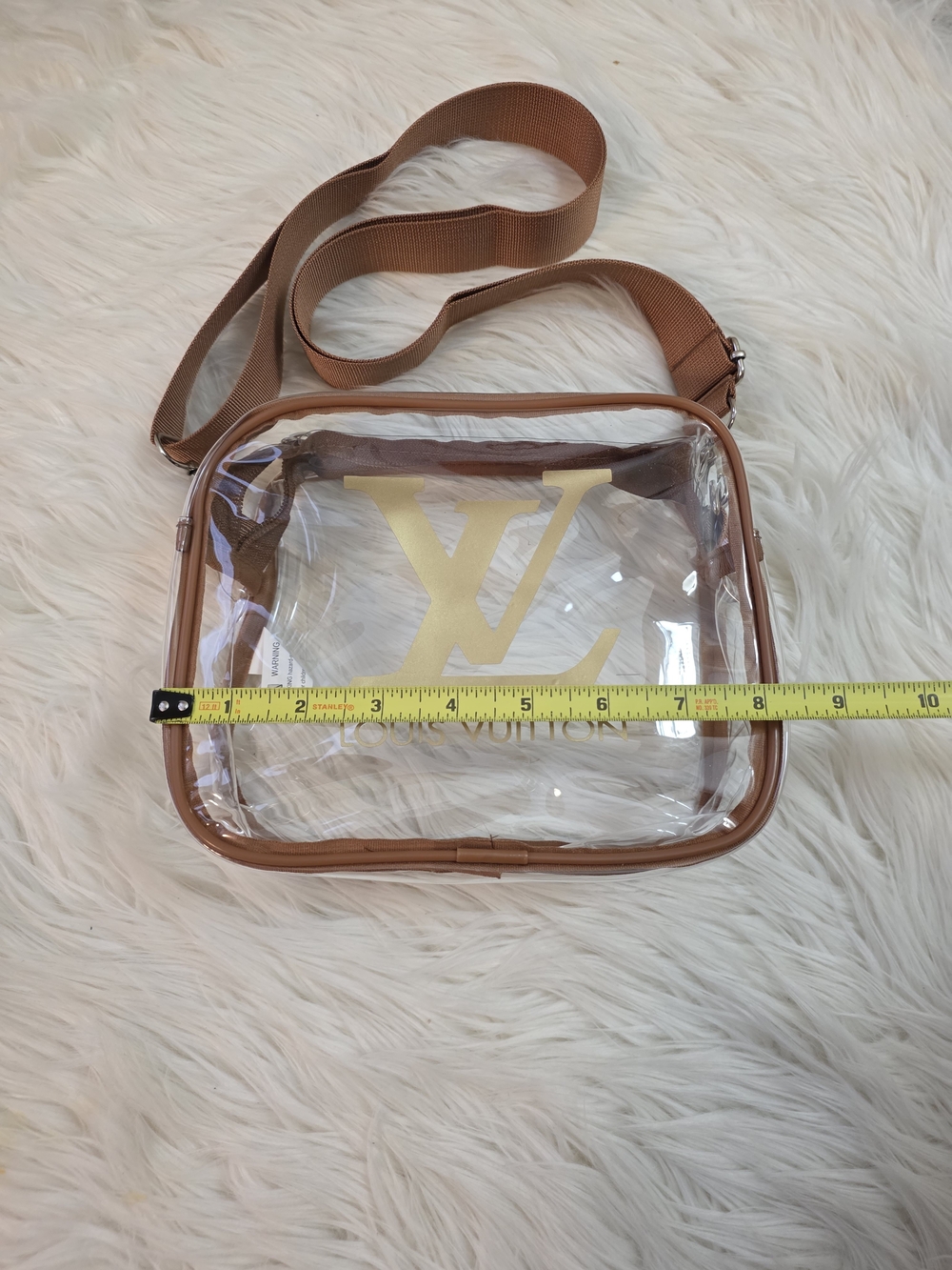 Clear Brown Trim Crossbody Bag Stadium Bag - Picture 9 of 11